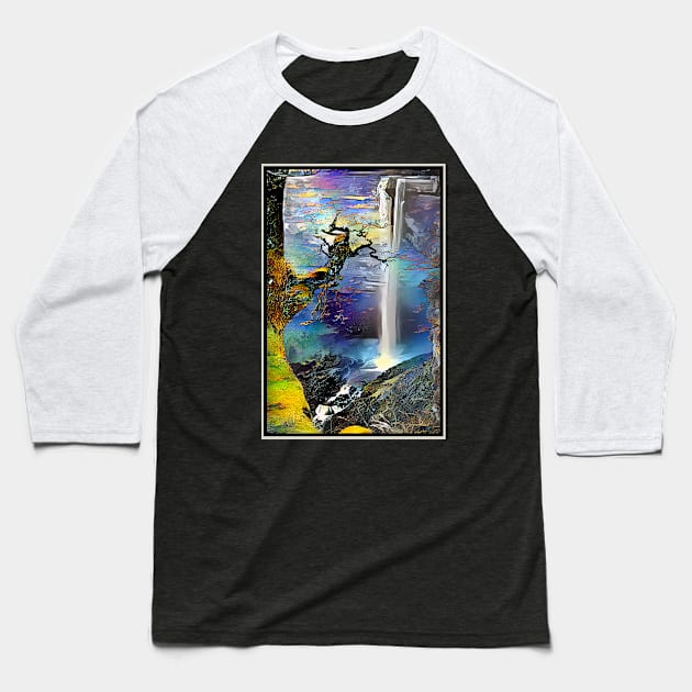 Moonlight Waterfall. Fantasy Landscape Baseball T-Shirt by ArtlyStudio